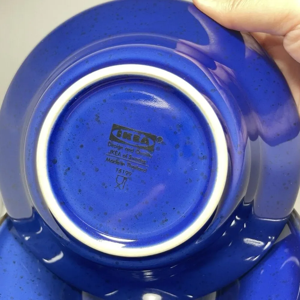 Ikea Trivsam Blue (4) Rim 6.5” Cereal Bowls Blue Speckled Brown Trim 15199